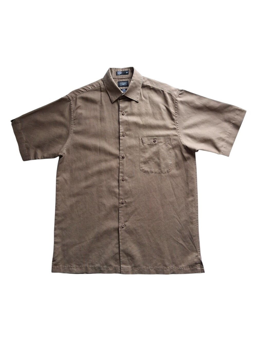 Haggar Linen Blend Button Up Shirt Short Sleeve Brown Men's Size Small